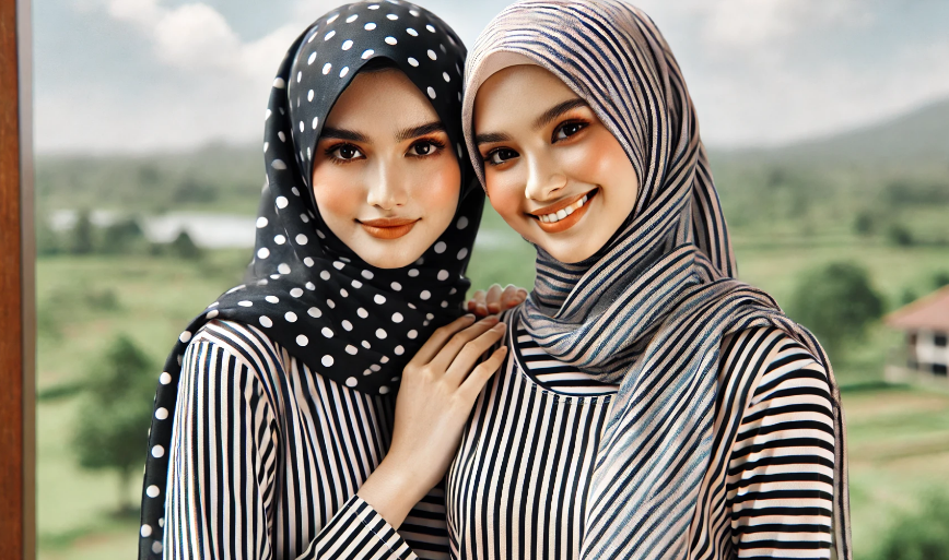 baju garis hitam putih cocok jilbab warna apa