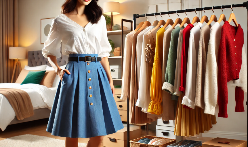 rok biru cocok dengan baju warna apa