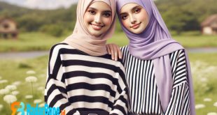 baju garis hitam putih cocok jilbab warna apa