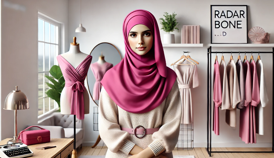 Jilbab Pink Fuschia dengan Baju Krem