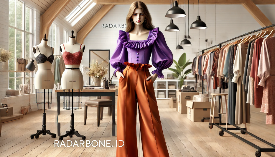 padupadan Celana Orange dengan Blouse Ungu