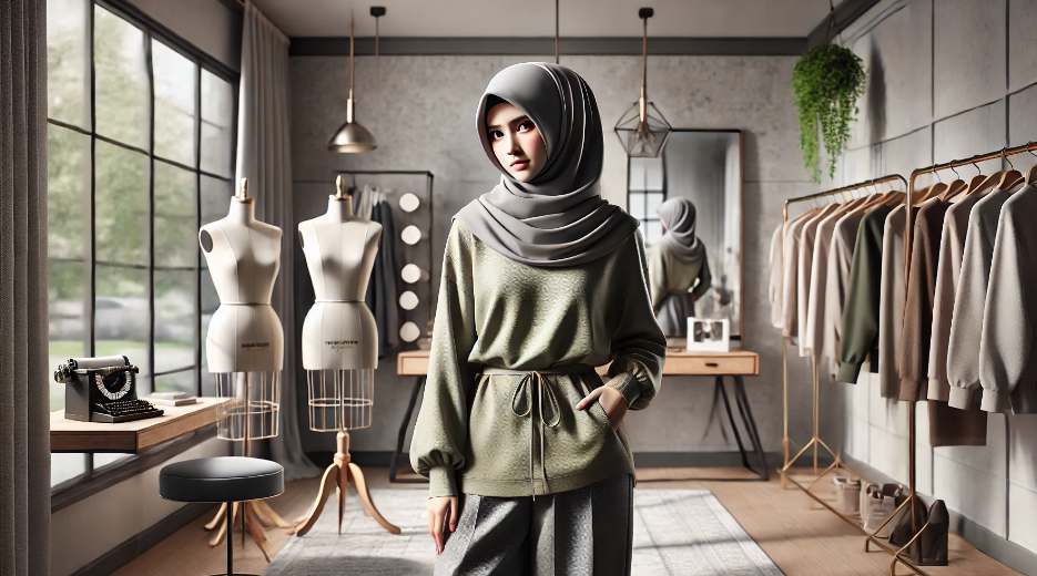 Baju warna olive padupadan Hijab Warna Abu-Abu