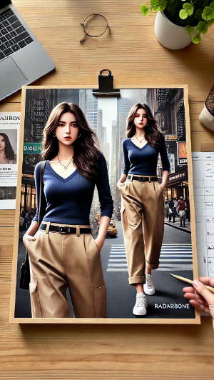 Padu padan baju warna navy dengan celana warna khaki