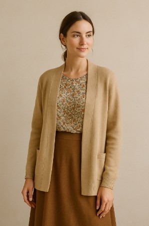 Warna Outer yang Netral untuk Semua Baju - Penampilan hangat dan natural dengan outer krem, dipadukan dengan rok warna earth tone dan blouse bermotif floral
